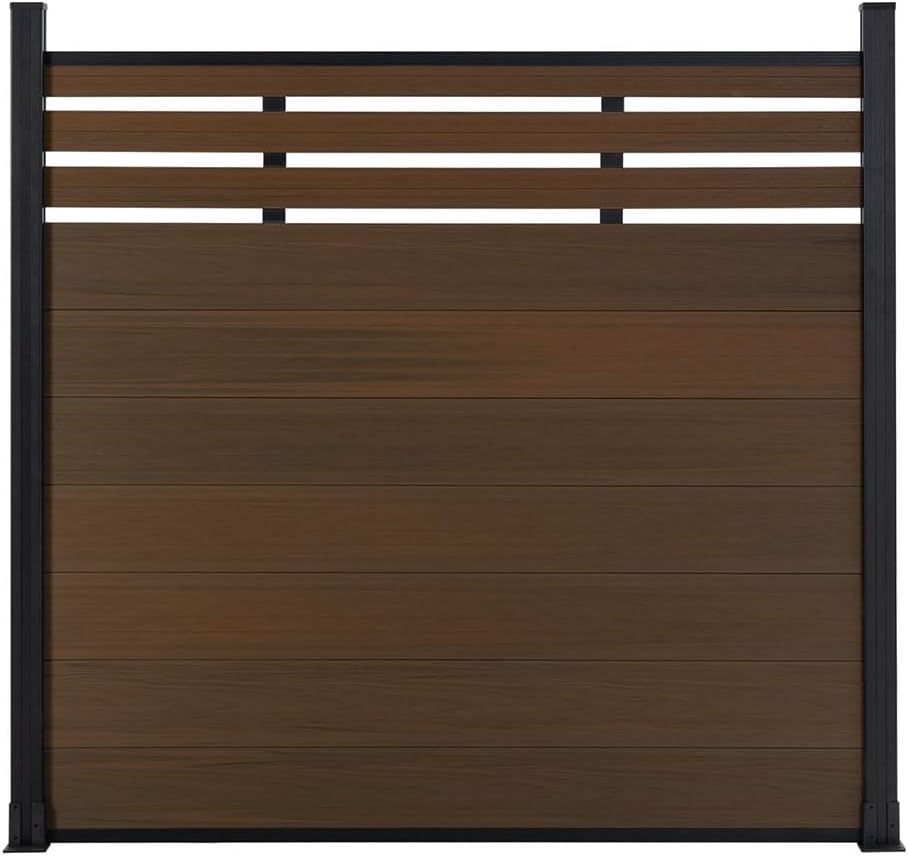 6 Ft×6 Ft Semi-Enclosed Wood Plastic Composite Fence Panels, Privacy Fence Screen, Decorative Garden, Patio, Backyard Fence with 2 Posts, Brown