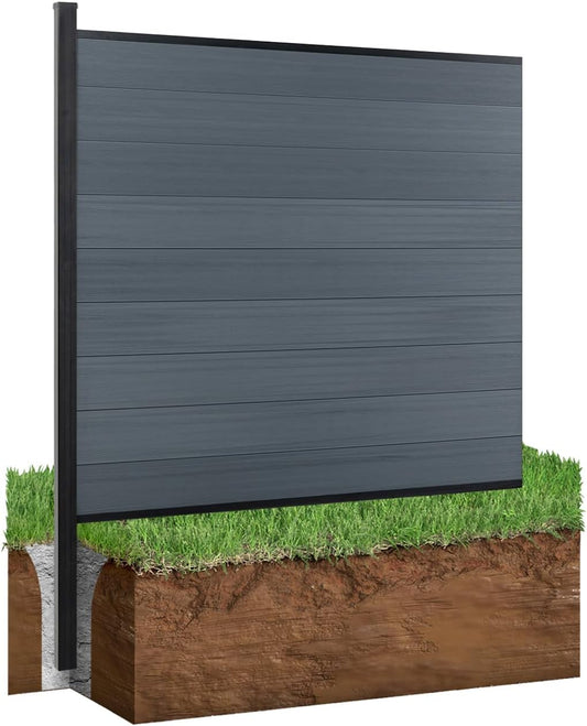 72" W x 72" H Outdoor Privacy Fence with Sturdy Alloy Post, Tall Wind Resistant Fence Covering Privacy, Wood Plastic Composite Fencing for Yard Backyard Garden and Swimming Pool(Grey)