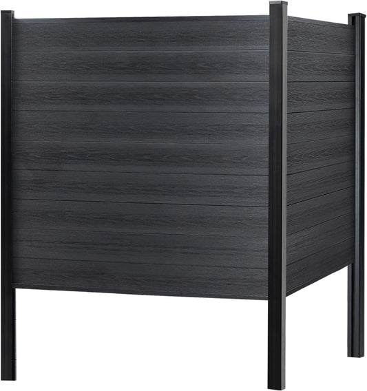 Fence Privacy Screen with 8ft In-ground Posts, 6ft(H) x 6ft(W) Wood Plastic Composite Fence Panels Weather-Resistant Outdoor Fence for Backyard/Garden (Black, 1 Post)