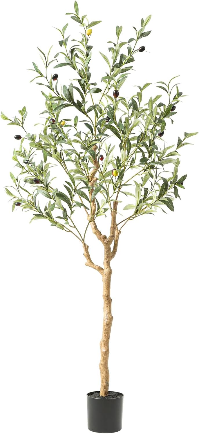 Tall Faux Olive Tree，10ft（120in） Realistic Potted Silk Artificial Olive Tree， Fake Olive Trees Indoor with Green Leaves and Big Fruits for Home Office Living Room Stairs Patio Decor.