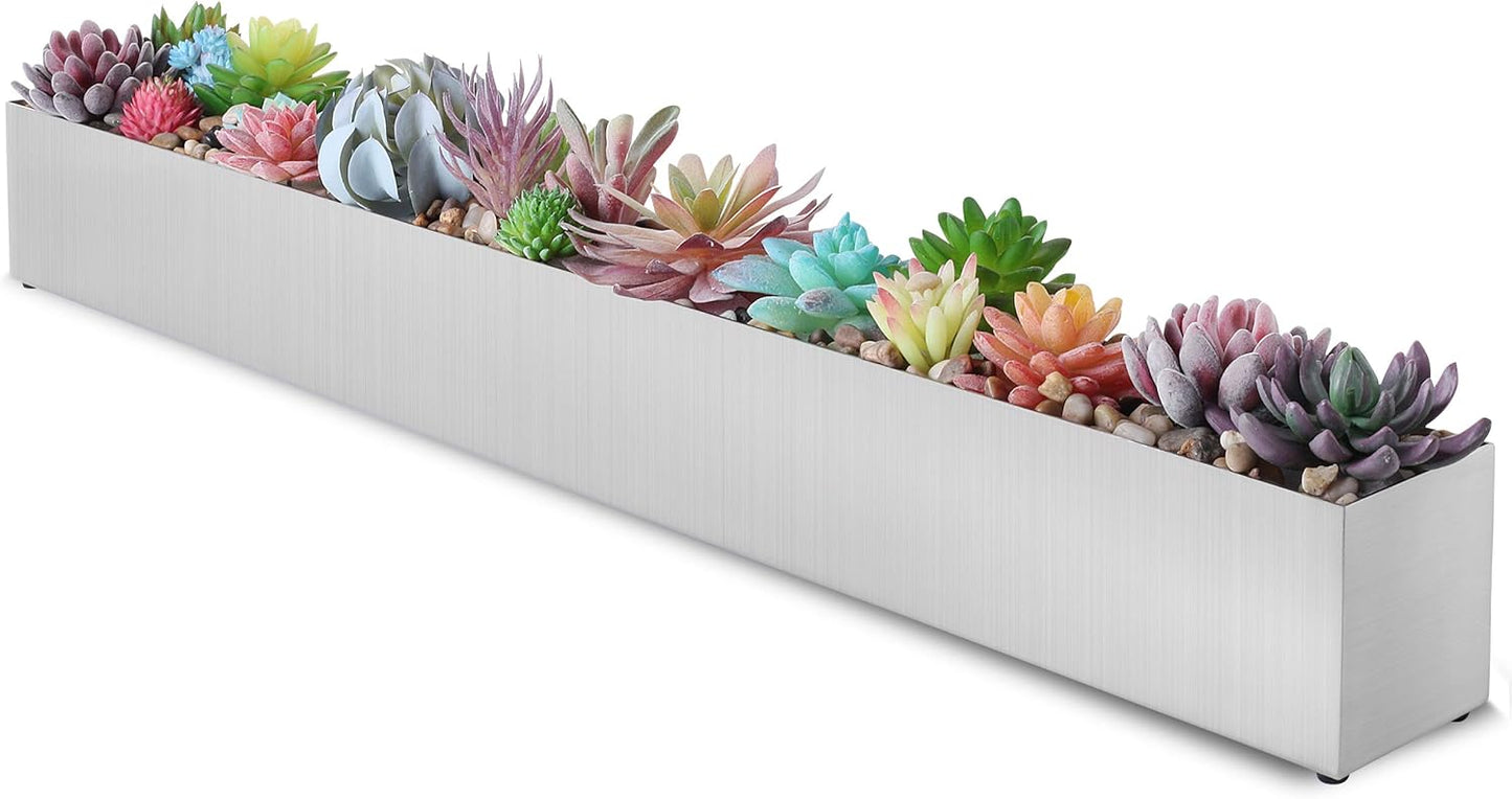 DR&Co Modern Grey Rectangle Planter Box, 16" Metal Planter Perfect for Succulent, Narrow Box for Table or Window Sill, Rectangular Stainless Steel Long