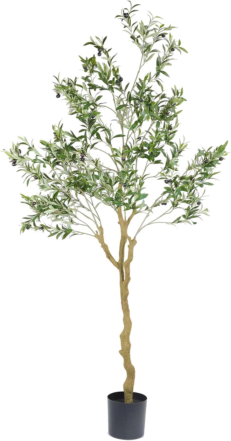 Tall Faux Olive Tree，10ft（120in） Realistic Potted Silk Artificial Olive Tree， Fake Olive Trees Indoor with Green Leaves and Big Fruits for Home Office Living Room Stairs Patio Decor.