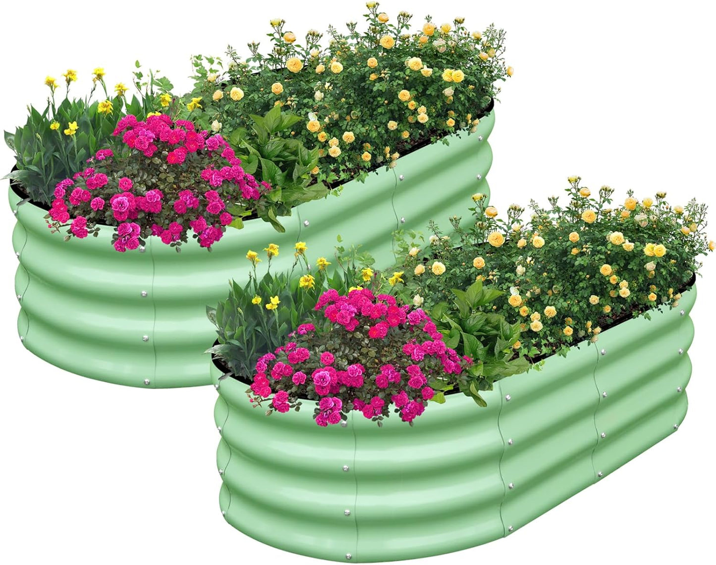 SnugNiture Galvanized Raised Garden Bed Outdoor, 2 Pcs 4x2x1ft Oval Metal Planter Box for Planting Plants Vegetables, Brown