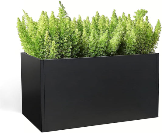 Steel Planter 36" x 12" x 16" Metal Rectangle Outdoor Planter Black Powder Coated Flower Box Metallic Heavy Pot Indoor & Outdoor, Commercial & Residential (L36 x W12 x D16, Black)