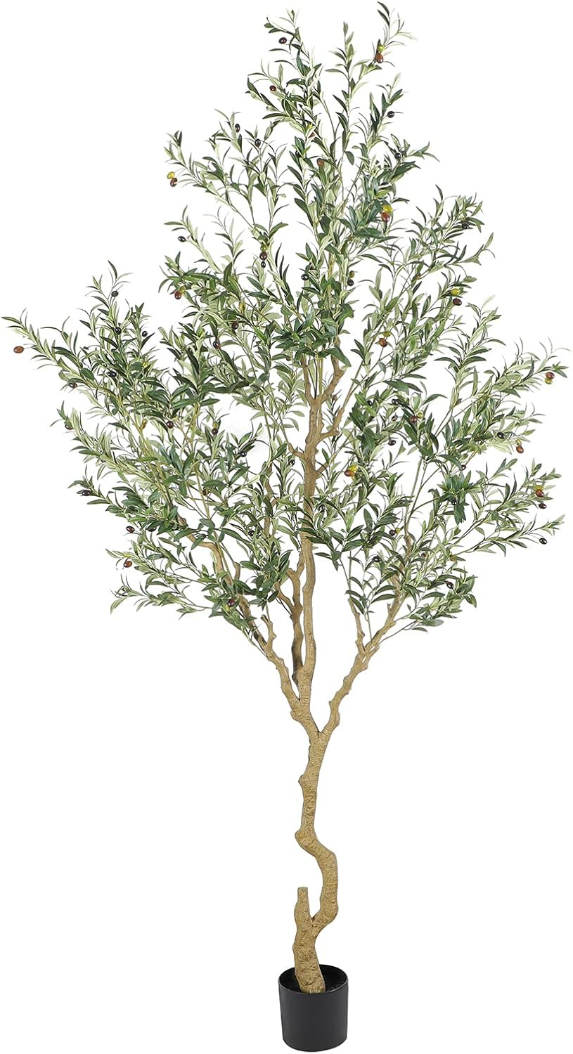 Tall Faux Olive Tree，10ft（120in） Realistic Potted Silk Artificial Olive Tree， Fake Olive Trees Indoor with Green Leaves and Big Fruits for Home Office Living Room Stairs Patio Decor.