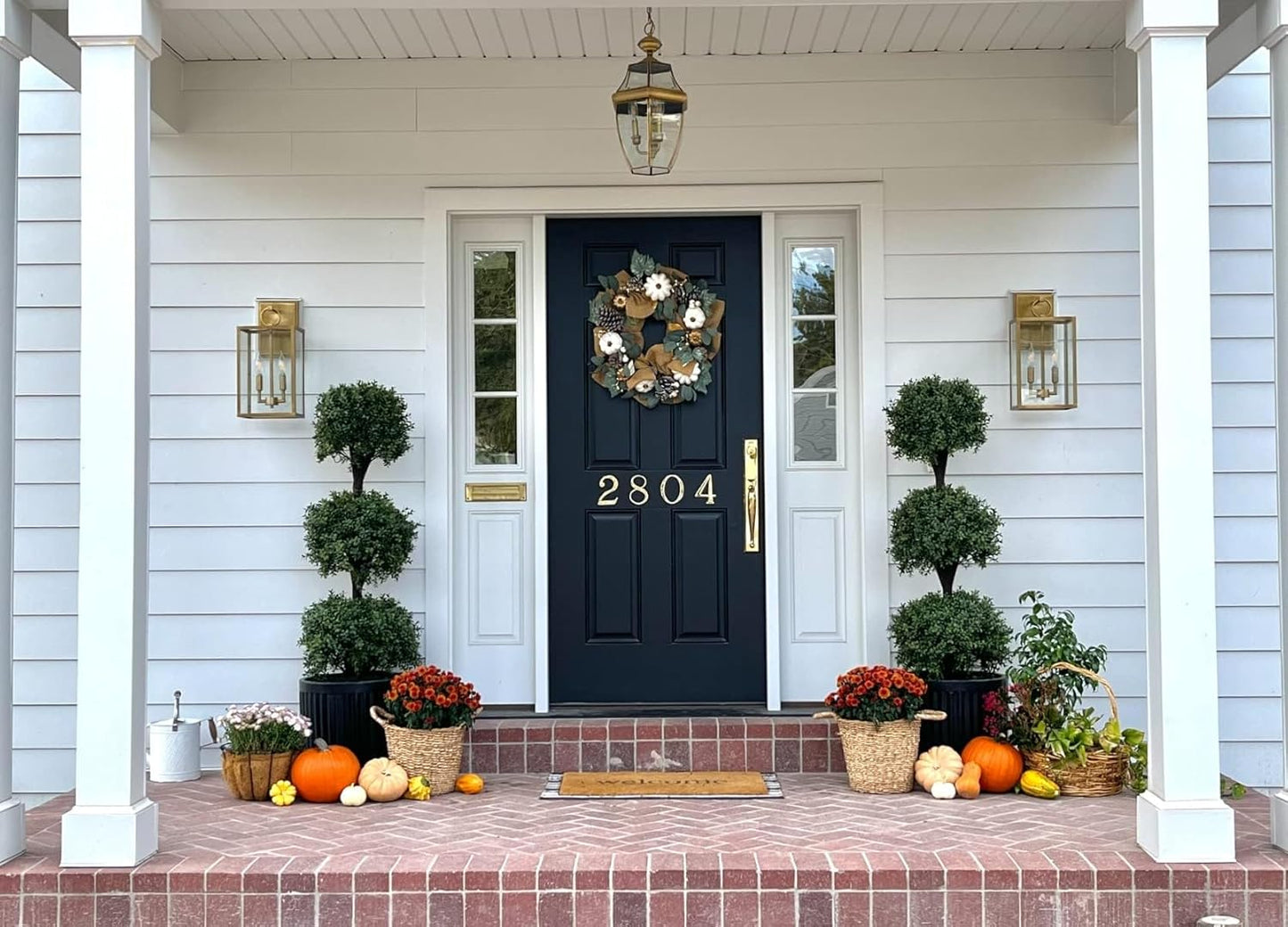 ALL SEASON GREEN 56'' Large Triple Ball Artificial Topiaries Tree UV Pre-Potted Outdoor Plants Porch Decor 2 Pack