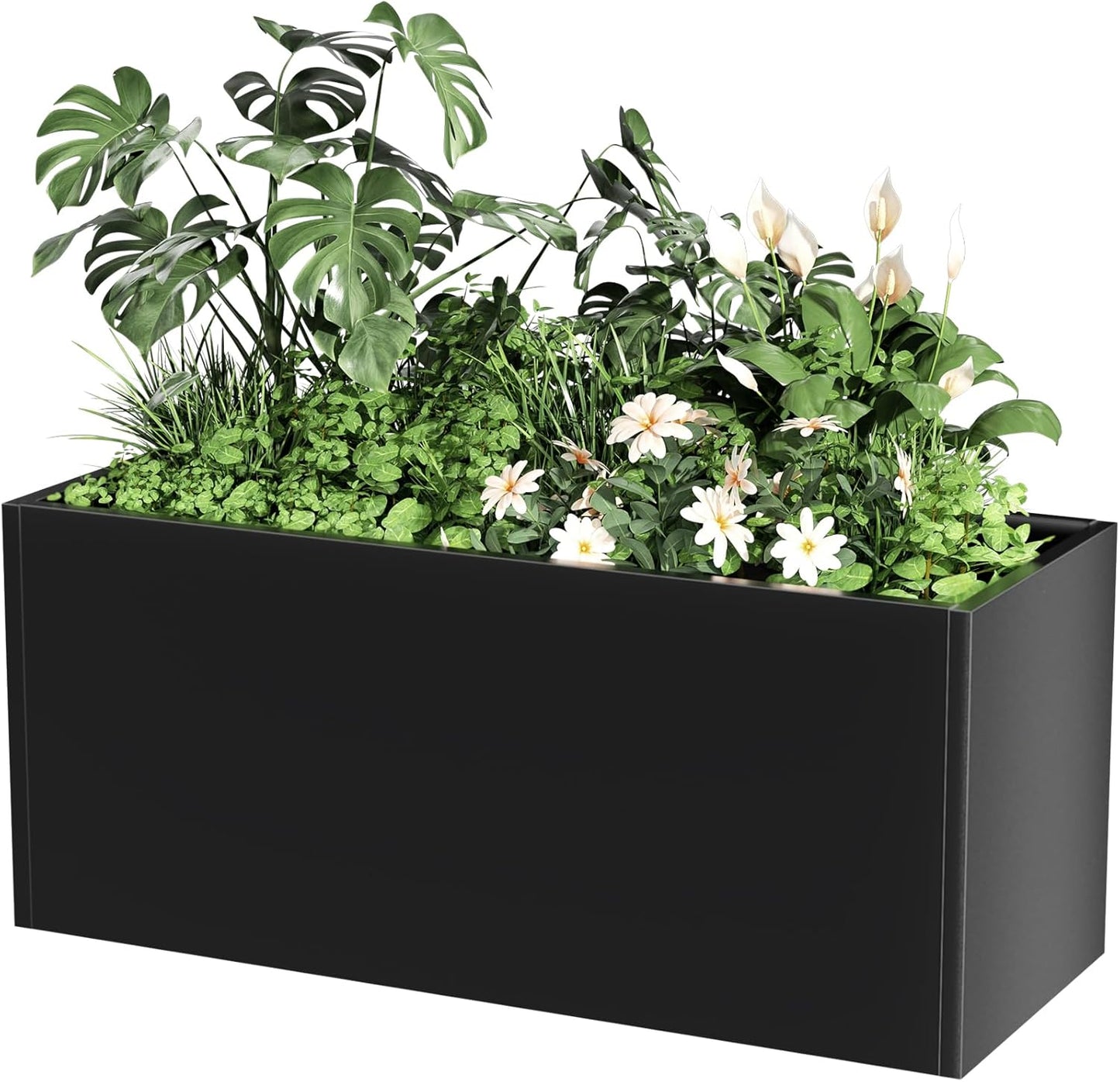 Tall Metal Cube Planter for Outdoor Plants 36" L x 12" W x 26" H, Heavy Duty Steel Large Planter Box with Removable Insert Shelf, Modern Décor for Tall Plants, Trees, Flowers (Black)