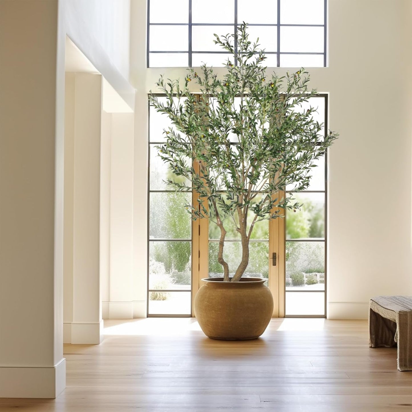 Tall Faux Olive Tree，10ft（120in） Realistic Potted Silk Artificial Olive Tree， Fake Olive Trees Indoor with Green Leaves and Big Fruits for Home Office Living Room Stairs Patio Decor.