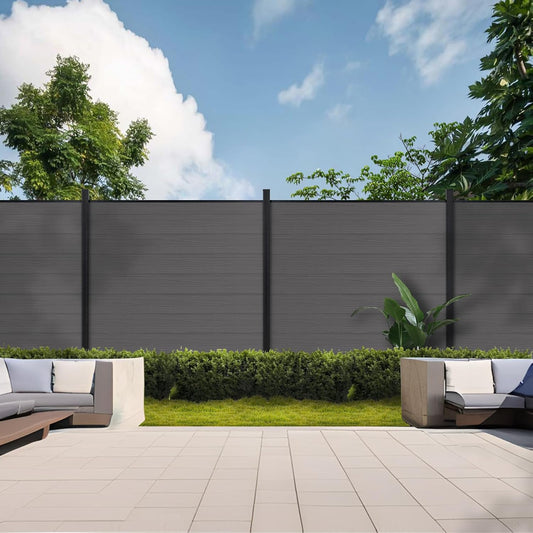 Privacy Fence for Outside, 6Ft(W) Outdoor Privacy Panels with 7.6Ft In-ground Post, Wood Plastic Composite Fencing for Patio, Backyard, Garden and Swimming Pool (Silver Gray with 1 Post)