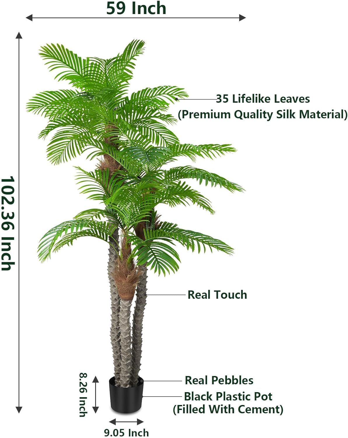 AnTing 8.5ft Artificial Palm Tree 102in Triple Tropical Palm Fake Plant Tree Outdoor Indoor in Pot Large Palm Plants for Living Room Front Porch Patio Pool Garden Home Office Decor Green