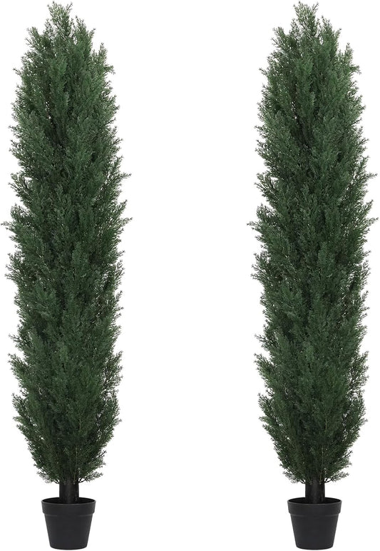 THE BLOOM TIMES 6ft Topiary Trees Artificial Outdoor Set of 2, UV Resistant Faux Cedar Pine Cypress Bushes & Shrubs, Fake Plants for Front Porch Outside Planter Patio Decor 6 Foot Tall