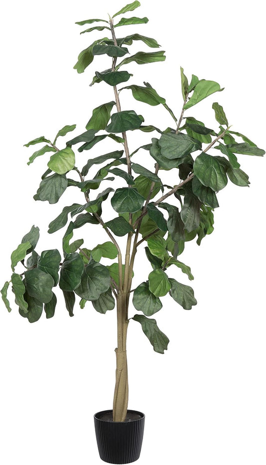 Vickerman 8ft Artificial Potted Fiddle Tree - 114 Large Fiddle Leaves - Green Silk - Artificial Indoor Fiddle Plant - Single Stem - Home Office Decor - Living Room Decor