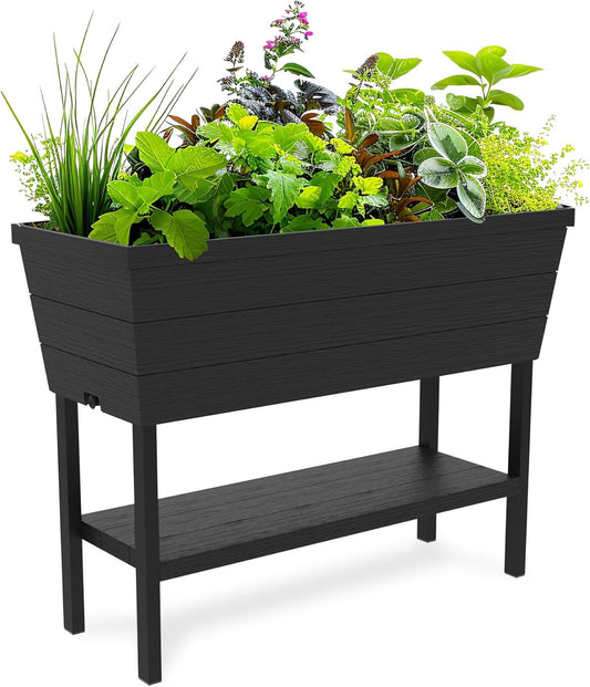 Keter Urban Bloomer 12.7 Gallon Raised Garden Bed and Outdoor Herb Garden Planter with Self Watering Gauge and Drainage Plug, Dark Grey