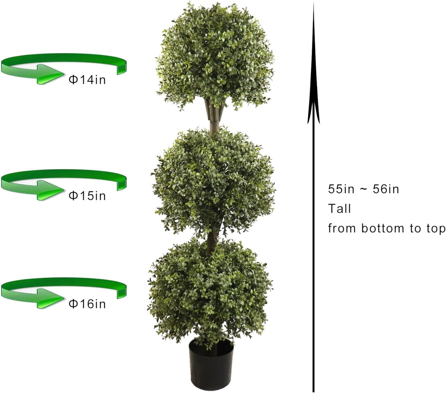 ALL SEASON GREEN 56'' Large Triple Ball Artificial Topiaries Tree UV Pre-Potted Outdoor Plants Porch Decor 2 Pack