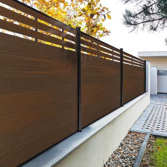6 Ft×6 Ft Semi-Enclosed Wood Plastic Composite Fence Panels, Privacy Fence Screen, Decorative Garden, Patio, Backyard Fence with 2 Posts, Brown