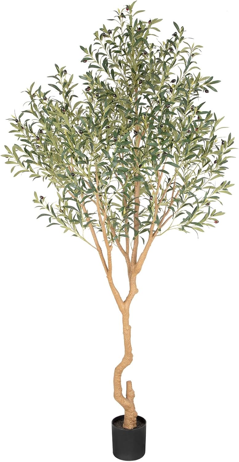 Tall Faux Olive Tree，10ft（120in） Realistic Potted Silk Artificial Olive Tree， Fake Olive Trees Indoor with Green Leaves and Big Fruits for Home Office Living Room Stairs Patio Decor.