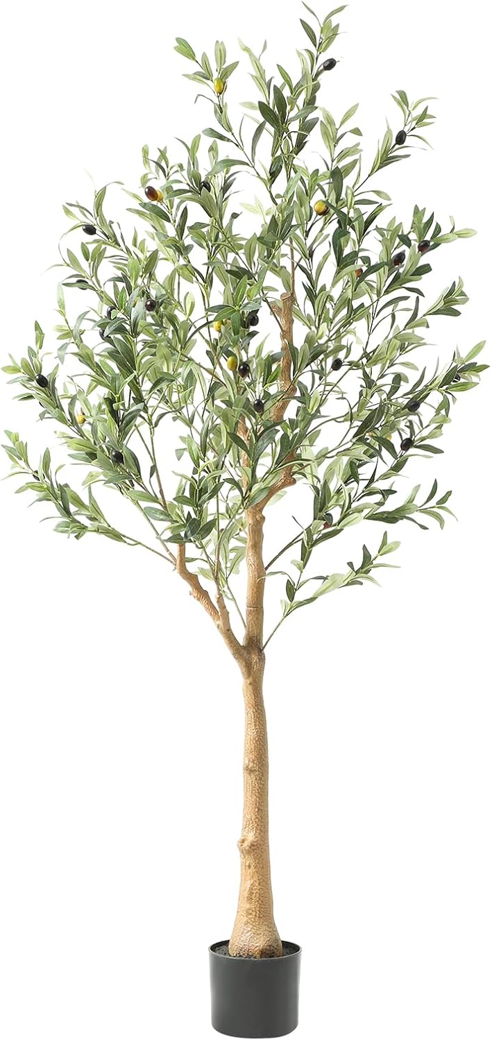 Tall Faux Olive Tree，10ft（120in） Realistic Potted Silk Artificial Olive Tree， Fake Olive Trees Indoor with Green Leaves and Big Fruits for Home Office Living Room Stairs Patio Decor.