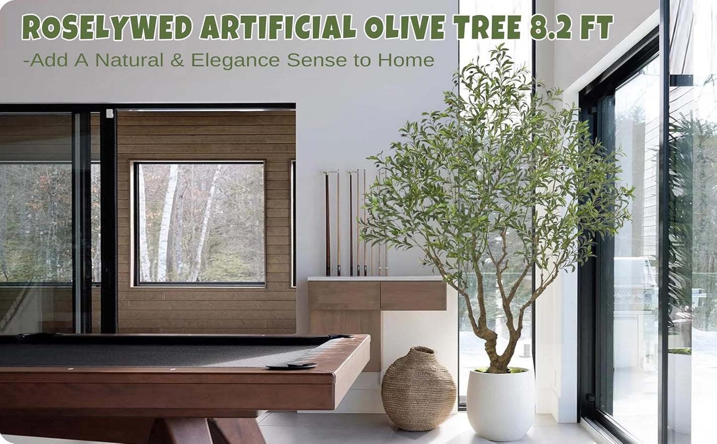 Artificial Olive Tree 8.2FT with 3342 Leaves & 136 Olive Fruits Deluxe Tall Large Faux Silk Plant 98 Inch Black Pot for Indoor Home Office Porch Mall Hotel School Decor Housewarming Gift