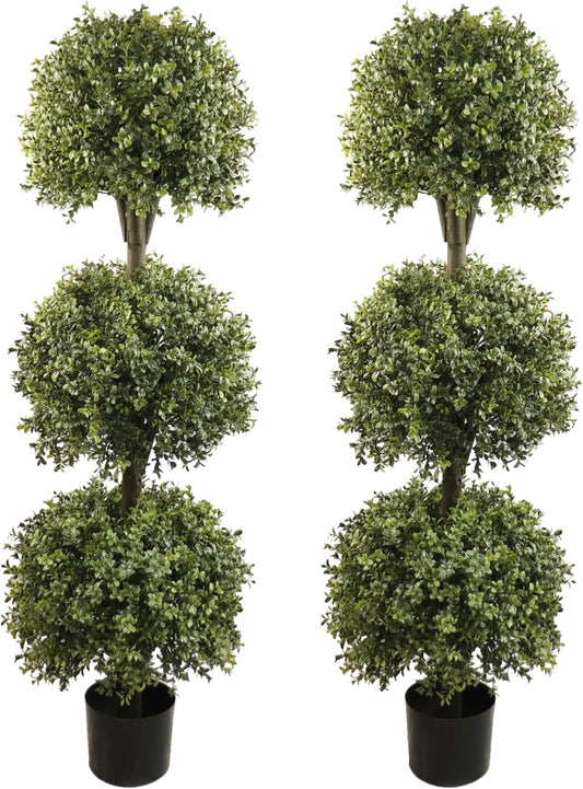 ALL SEASON GREEN 56'' Large Triple Ball Artificial Topiaries Tree UV Pre-Potted Outdoor Plants Porch Decor 2 Pack