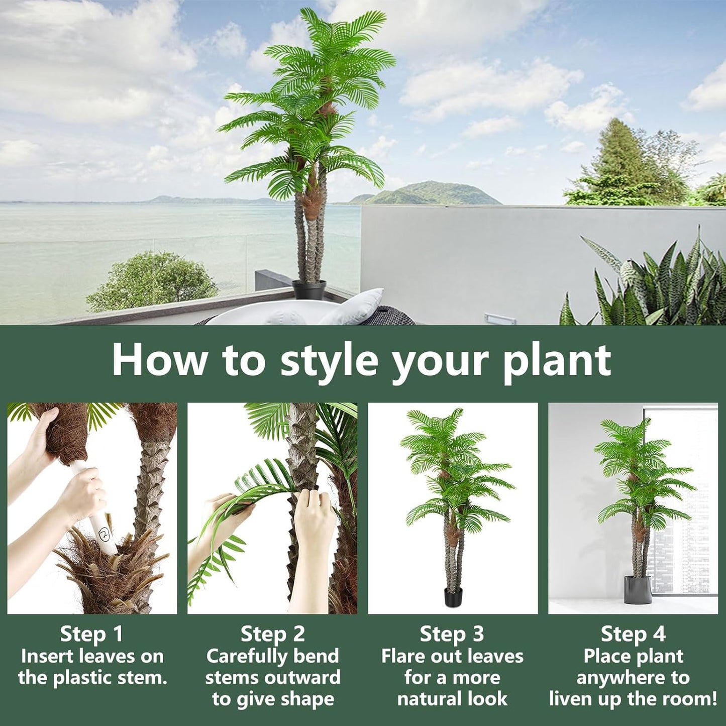 AnTing 8.5ft Artificial Palm Tree 102in Triple Tropical Palm Fake Plant Tree Outdoor Indoor in Pot Large Palm Plants for Living Room Front Porch Patio Pool Garden Home Office Decor Green