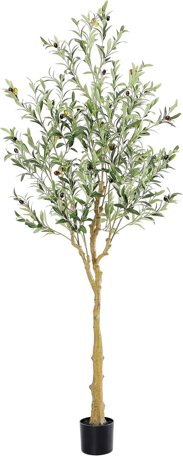 Tall Faux Olive Tree，10ft（120in） Realistic Potted Silk Artificial Olive Tree， Fake Olive Trees Indoor with Green Leaves and Big Fruits for Home Office Living Room Stairs Patio Decor.