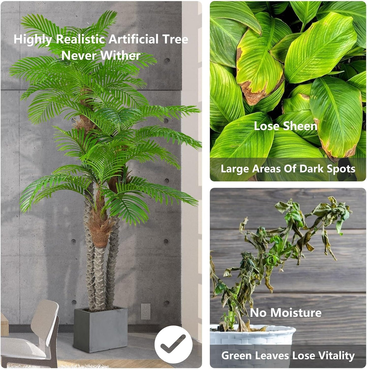 AnTing 8.5ft Artificial Palm Tree 102in Triple Tropical Palm Fake Plant Tree Outdoor Indoor in Pot Large Palm Plants for Living Room Front Porch Patio Pool Garden Home Office Decor Green