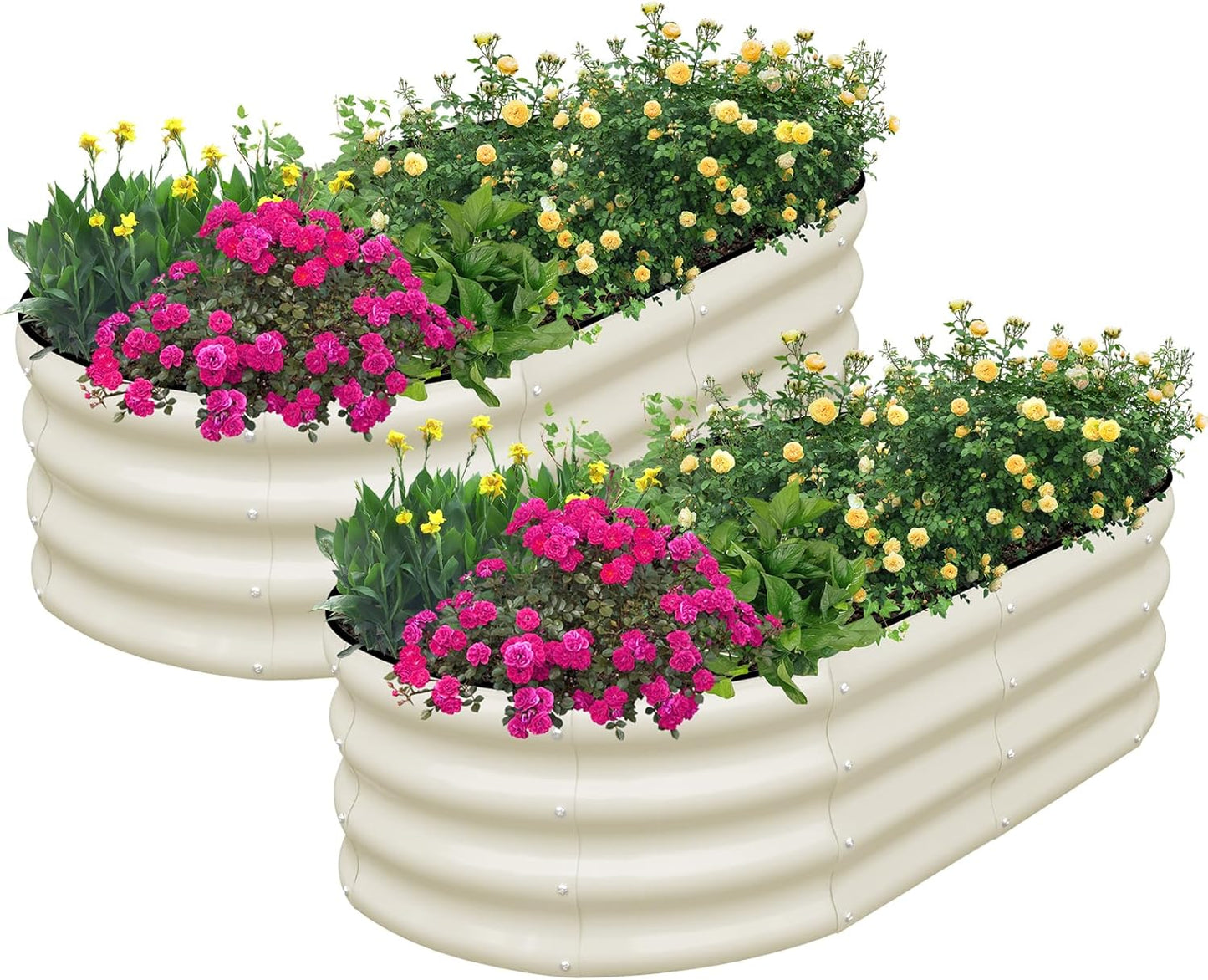 SnugNiture Galvanized Raised Garden Bed Outdoor, 2 Pcs 4x2x1ft Oval Metal Planter Box for Planting Plants Vegetables, Brown