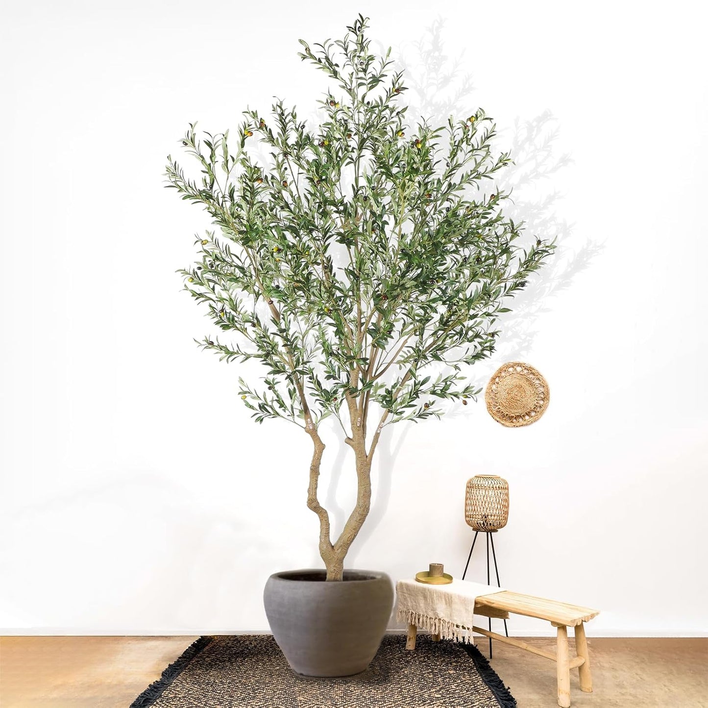 Tall Faux Olive Tree，10ft（120in） Realistic Potted Silk Artificial Olive Tree， Fake Olive Trees Indoor with Green Leaves and Big Fruits for Home Office Living Room Stairs Patio Decor.