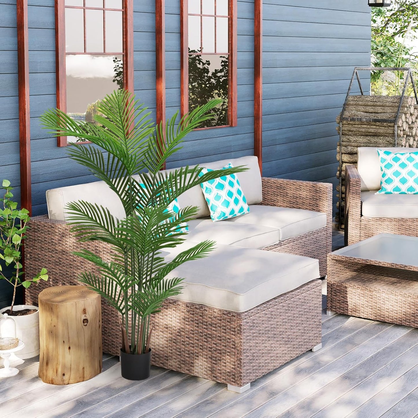 Artificial Betel Nut Tree, 63 Inch Tall Tropical Pyrethroid Potted Plant, Perfect Simulation of Tropical Plants, Used for Indoor or Outdoor Home, Office or Garden Decoration, 2 Trees/Set