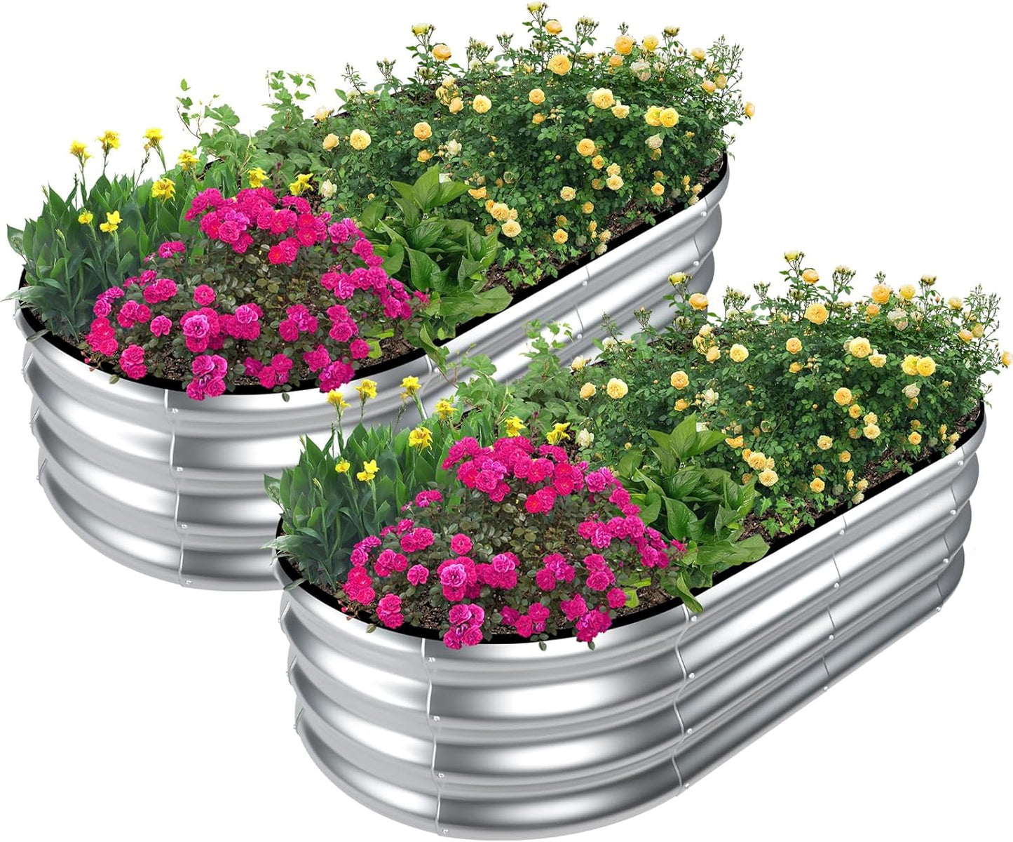 SnugNiture Galvanized Raised Garden Bed Outdoor, 2 Pcs 4x2x1ft Oval Metal Planter Box for Planting Plants Vegetables, Brown
