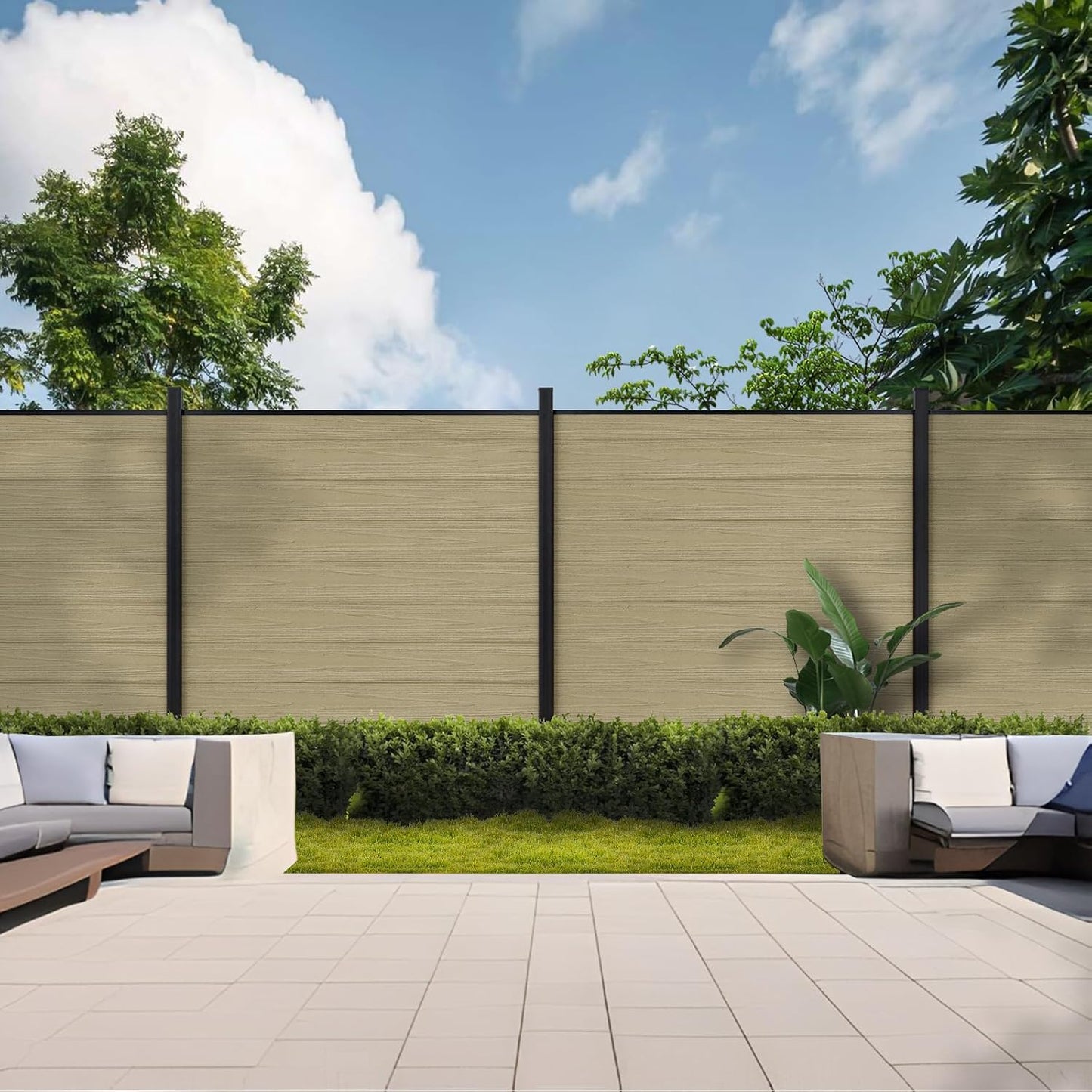 Privacy Fence for Outside, 6Ft(W) Outdoor Privacy Panels with 7.6Ft In-ground Post, Wood Plastic Composite Fencing for Patio, Backyard, Garden and Swimming Pool (Silver Gray with 1 Post)