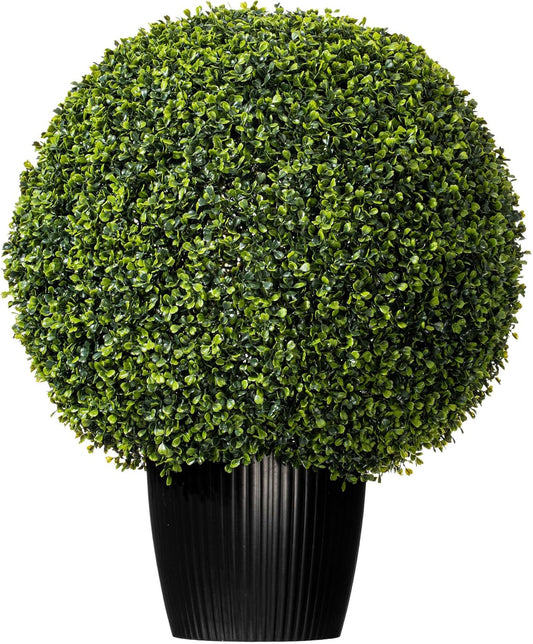 Vickerman Everyday 24 Inch Artificial Boxwood Topiary Ball - UV Resistant Indoor Outdoor - Potted Natural Green - Home Patio Tabletop Faux Bush Decoration