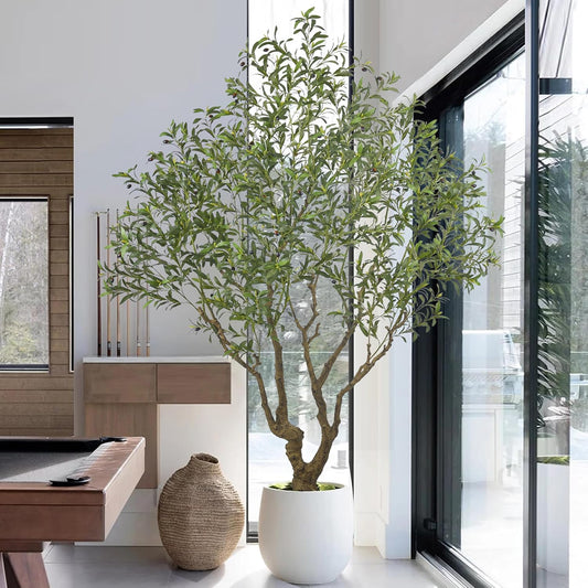 Artificial Olive Tree 8.2FT with 3342 Leaves & 136 Olive Fruits Deluxe Tall Large Faux Silk Plant 98 Inch Black Pot for Indoor Home Office Porch Mall Hotel School Decor Housewarming Gift